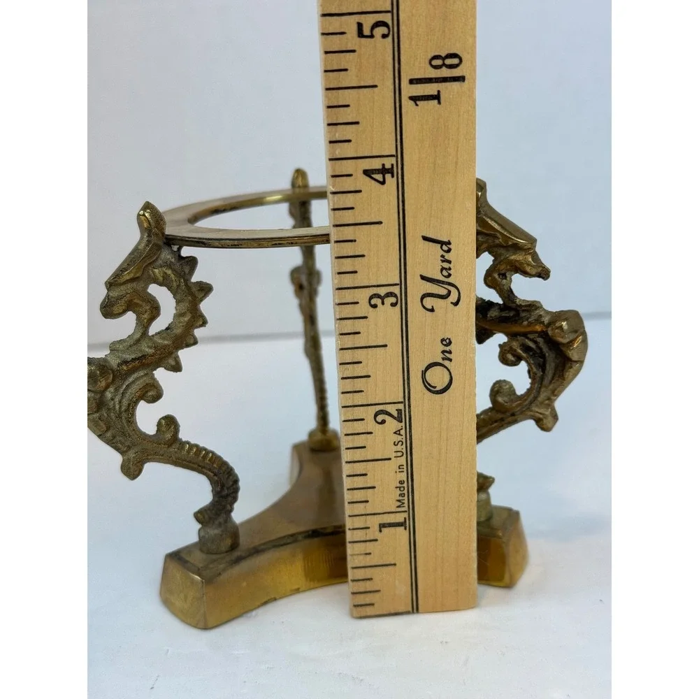 Vintage Brass Dragon Sphere Stand Tripod Crystal Ball Holder Ornate Gold Display